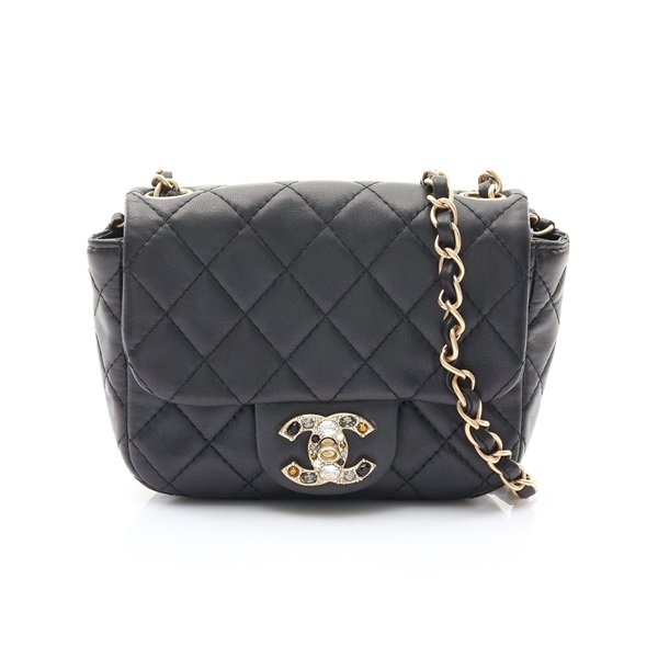 CHANEL 香奈兒 鍊帶 肩背包 黑色 羊皮 金扣 (掉鑽)