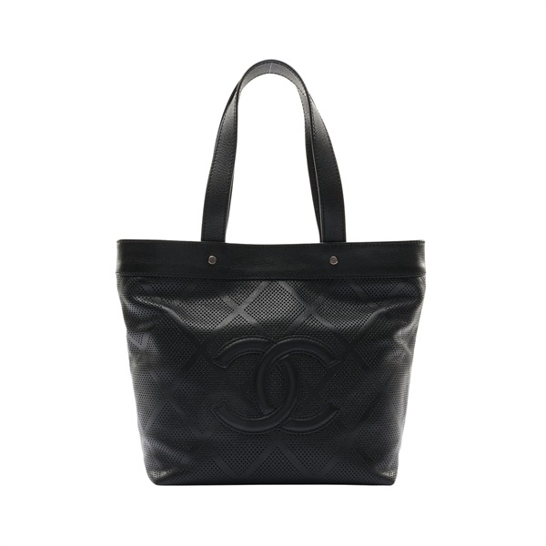 CHANEL 香奈兒 Perforated CC 肩背包 黑色 牛皮 銀扣