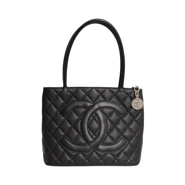 CHANEL 香奈兒 金幣 Medallion 肩背包 黑色 荔枝紋牛皮 無卡 A01804