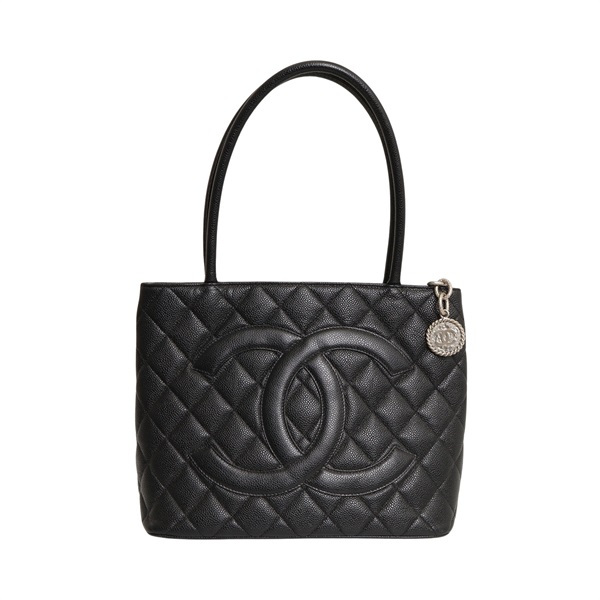 CHANEL 香奈兒 金幣 Medallion 肩背包 黑色 荔枝紋牛皮 無卡 A01804