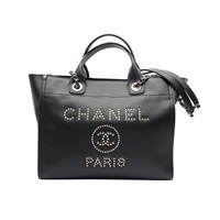 CHANEL 香奈兒 Studded Deauville 兩用包 黑色 荔枝紋牛皮 無卡 A57069
