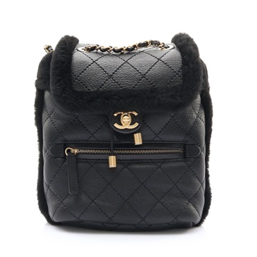 CHANEL 香奈兒 Paris-Hamburg 鍊帶後背包 黑色 羊皮 羊毛 金扣