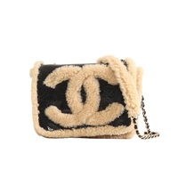 CHANEL 香奈兒 翻蓋 鍊帶 肩背包 黑色漆皮 褐色羊毛 AS0321