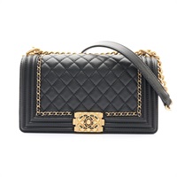 CHANEL 香奈兒 Chain Around Boy 25 鍊帶肩背包 黑色 牛皮 金扣 A67086