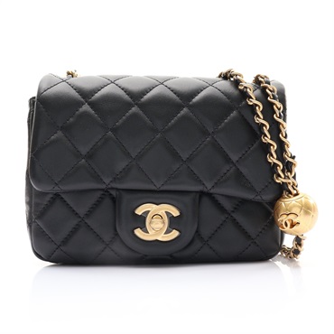 CHANEL 金球 鍊條 肩背包 黑色 菱格紋羊皮 金釦 AS1786