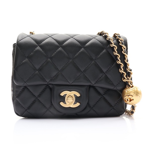 CHANEL 金球 鍊條 肩背包 黑色 菱格紋羊皮 金釦 AS1786