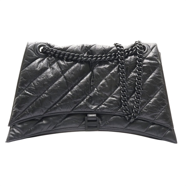 BALENCIAGA 巴黎世家 Crush Large 鍊帶 肩背包 黑色 羊皮 7163322 1000