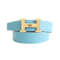 HERMES 愛馬仕 H Belt 雙面 皮帶 藍色 Epsom牛皮 W刻 金扣 H075394CA