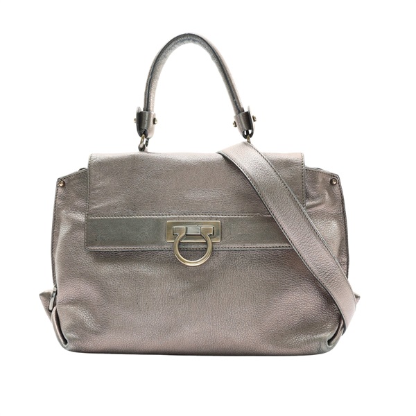 Salvatore Ferragamo 費拉格慕 Sofia Gancini 兩用包 銀灰色 牛皮 褪色 BW-21 A896