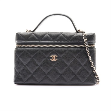 CHANEL 香奈兒 Classic Vanity Case 鍊帶肩背包 黑色 菱格荔枝紋 牛皮 淡金扣 AP4385