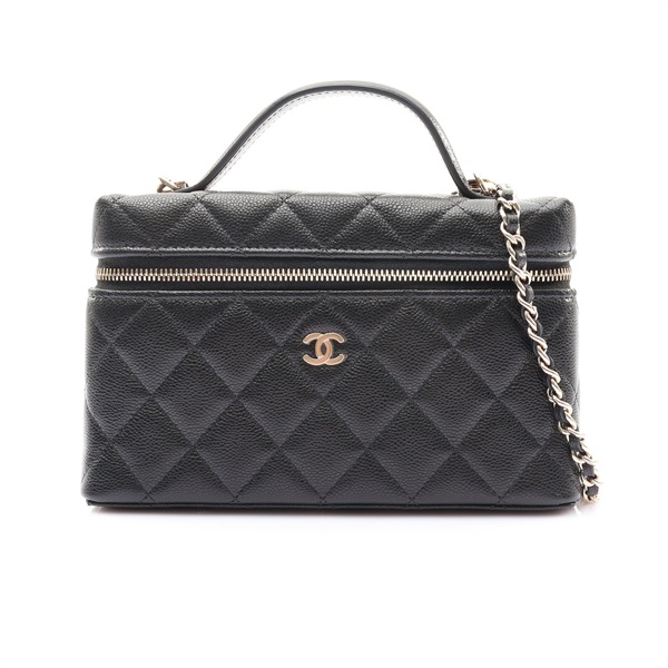 CHANEL 香奈兒 Classic Vanity Case 鍊帶肩背包 黑色 菱格荔枝紋 牛皮 淡金扣 AP4385