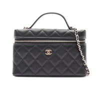 CHANEL 香奈兒 Classic Vanity Case 鍊帶肩背包 黑色 菱格荔枝紋 牛皮 淡金扣 AP4385