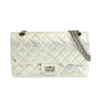 CHANEL 香奈兒 2.55 口蓋包 肩背包 銀色 牛皮 銀扣 A37586
