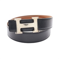 HERMES 愛馬仕 H 雙色 皮帶 黑/金棕色 Box/Epsom牛皮 OY刻
