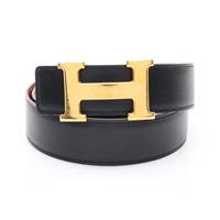 HERMES 愛馬仕 H 雙色 皮帶 黑/金棕色 Box/Epsom牛皮 OZ刻