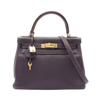 HERMES 愛馬仕 Kelly 28 凱莉包 兩用包 葡萄紫 Clemence牛皮 R刻 金扣