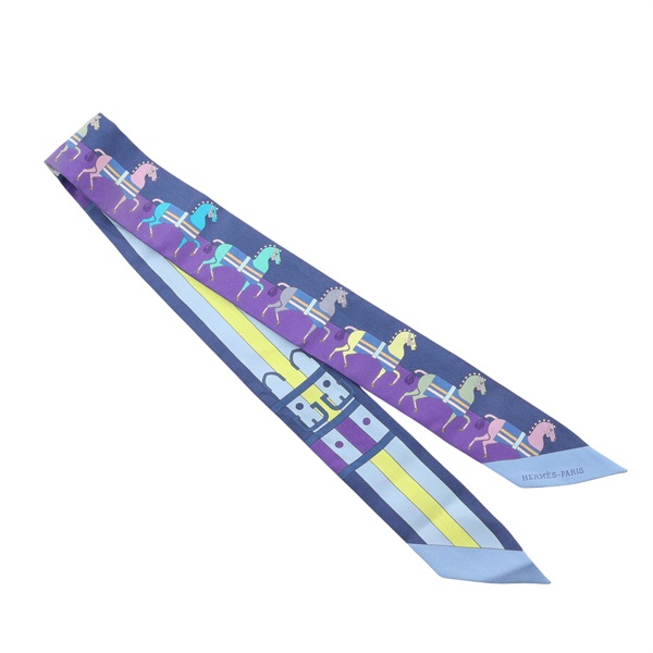 HERMES 愛馬仕 Rocabar Twilly 絲巾 藍色 絲綢 H062708S