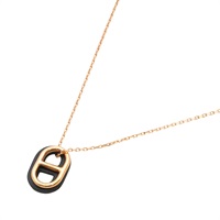 HERMES 愛馬仕 O'Maillon 黑金豬鼻子 項鏈 Swift牛皮 金色鍍金 H079528CC89