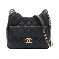 CHANEL 香奈兒 小號流浪包 肩背包 黑色 荔枝紋牛皮 AS3690
