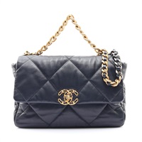 CHANEL 香奈兒 19 Large Flap 鍊帶肩背包 藍色 羊皮 金扣 無卡 AS1161