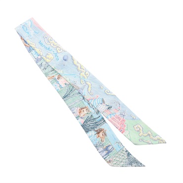 HERMES 愛馬仕 City of Life Twilly 絲巾 絲綢 藍色 H064103S