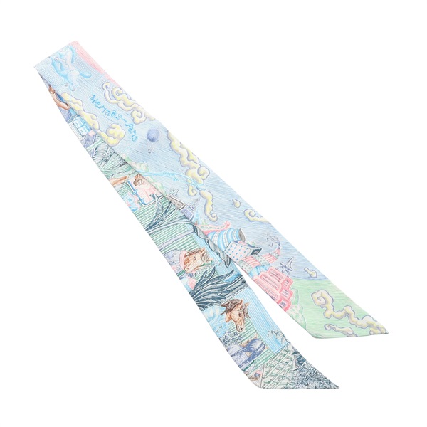 HERMES 愛馬仕 City of Life Twilly 絲巾 絲綢 藍色 H064103S