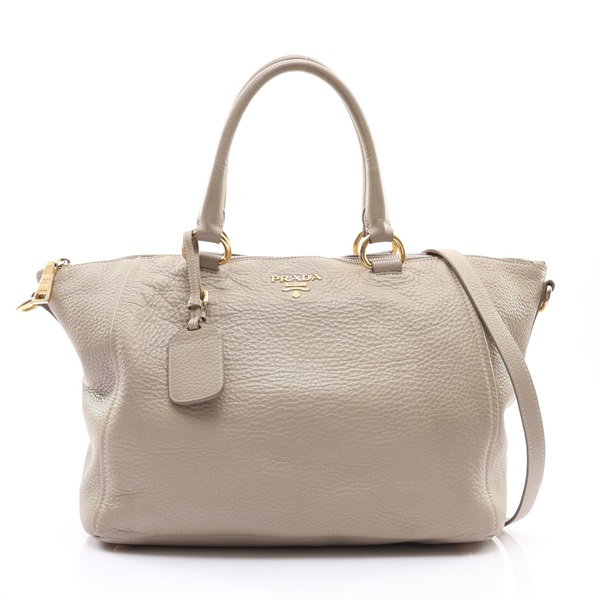 PRADA 普拉達 Vitello Daino 牛皮 兩用包 泥灰色