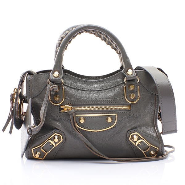 BALENCIAGA 巴黎世家 Metallic Edge Mini City 兩用包 灰色 山羊皮 390160 1360
