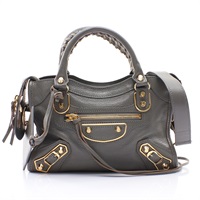 BALENCIAGA 巴黎世家 Metallic Edge Mini City 兩用包 灰色 山羊皮 390160 1360