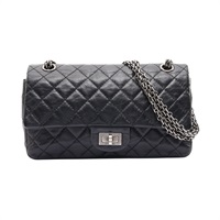 CHANEL 香奈兒 2.55 翻蓋包 肩背包 黑色 菱格紋 牛皮 A37586