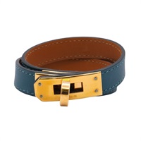 HERMES 愛馬仕 Mini Kelly Double Tour 手環 藍色 Swift牛皮 金扣 T刻 H081182CC