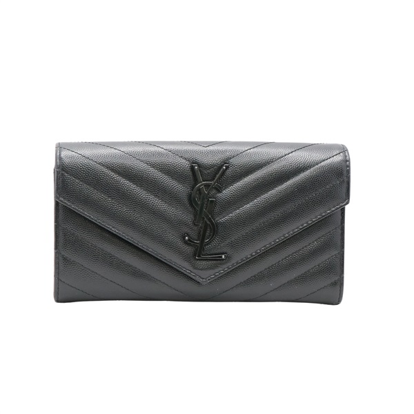 SAINT LAURENT YSL 聖羅蘭 MONOGRAM LARGE FLAP 扣式長夾 黑色 牛皮 372264
