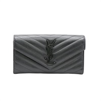 SAINT LAURENT YSL 聖羅蘭 MONOGRAM LARGE FLAP 扣式長夾 黑色 牛皮 372264