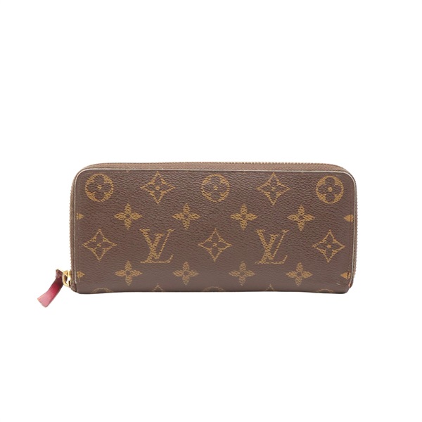 LOUIS VUITTON LV 路易威登 Clmence 拉鍊長夾 棕/紫紅色 原花帆布 M60742