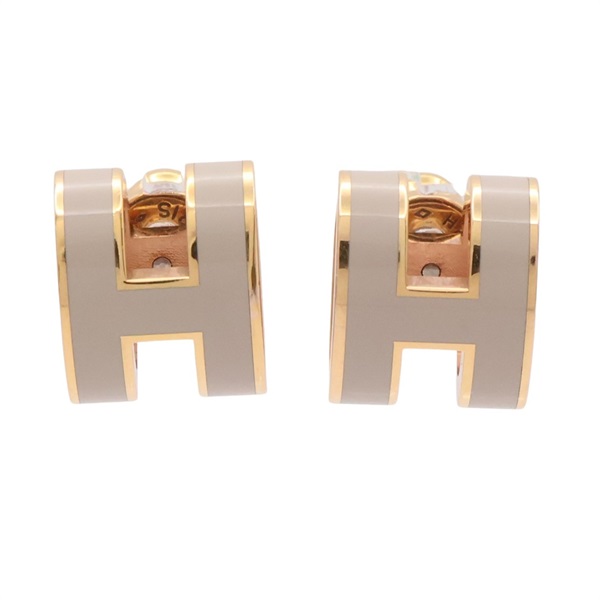 HERMES 愛馬仕 Mini Pop H耳環 栗子色琺瑯 金色鍍金 H608002F