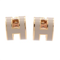 HERMES 愛馬仕 Mini Pop H耳環 栗子色琺瑯 金色鍍金 H608002F