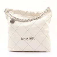 CHANEL 香奈兒 22 Large 鍊帶 肩背包 白色 牛皮 黑線 銀釦 AS3262