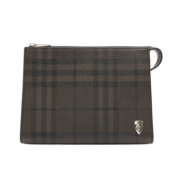 BURBERRY 巴寶莉 B Shield 手拿包 深棕/黑色 牛皮 8102946