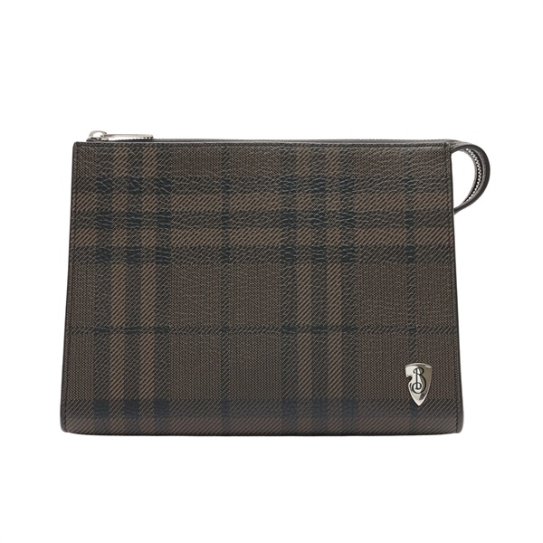 BURBERRY 巴寶莉 B Shield 手拿包 深棕/黑色 牛皮 8102946