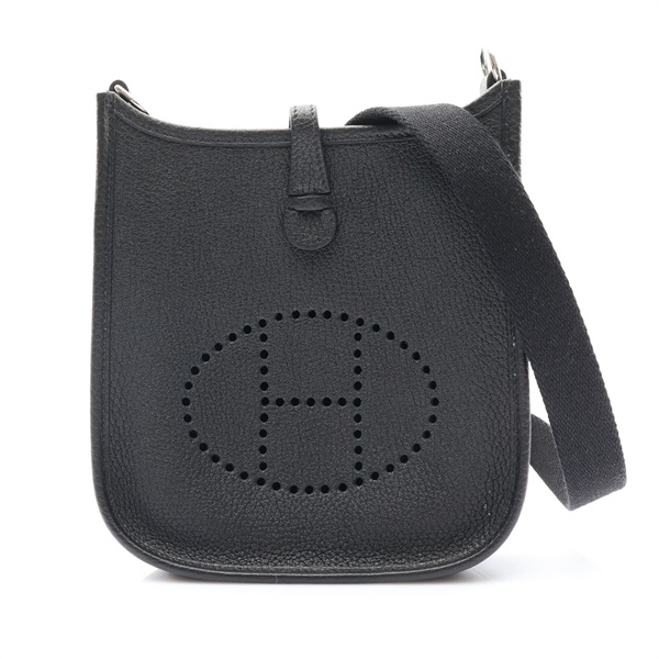 HERMES 愛馬仕 Mini Evelyne 伊芙琳包 肩背包 黑色 TC牛皮 Z刻 銀釦 H069426CK