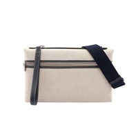 Loro Piana 諾悠翩雅 Extra Punch L29 兩用包 米色 棉質 亞麻 深藍色牛皮 FAP3262