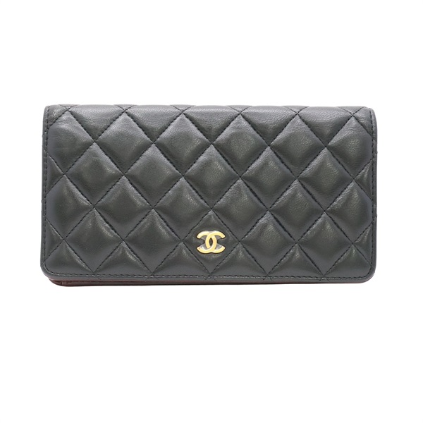 CHANEL 香奈兒 Classic Flap 兩折長夾 黑色 羊皮 金扣 A31509