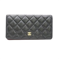 CHANEL 香奈兒 Classic Flap 兩折長夾 黑色 羊皮 金扣 A31509