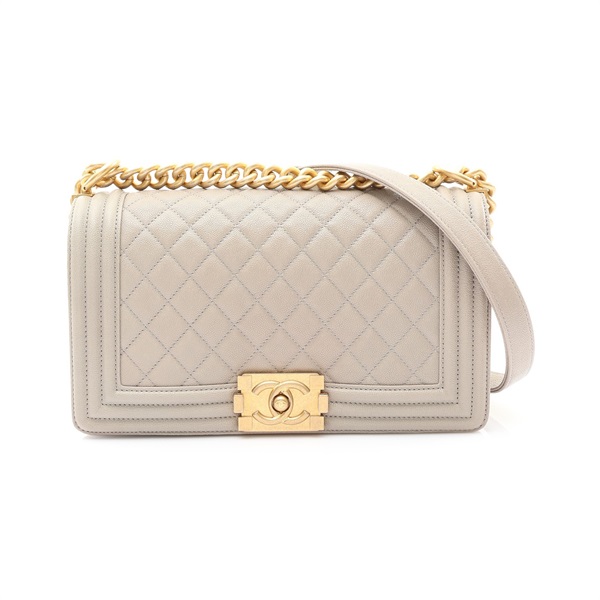 CHANEL 香奈兒 Boy 25 肩背包 灰色 牛皮 金扣 A67086