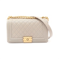 CHANEL 香奈兒 Boy 25 肩背包 灰色 牛皮 金扣 A67086