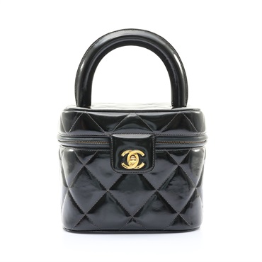 CHANEL 香奈兒 Vintage Vanit 化妝箱 手提包 黑色 菱格紋漆皮 金釦 無卡