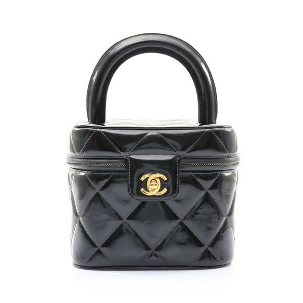 CHANEL 香奈兒 Vintage Vanit 化妝箱 手提包 黑色 菱格紋漆皮 金釦 無卡