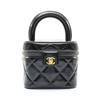 CHANEL 香奈兒 Vintage Vanit 化妝箱 手提包 黑色 菱格紋漆皮 金釦 無卡