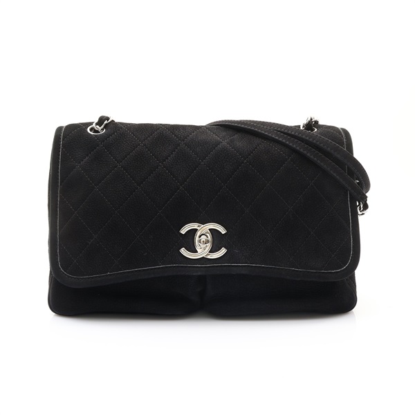 CHANEL 香奈兒 Natural Beauty Split Pocket Flap 肩背包 黑色 磨砂皮革 A48865