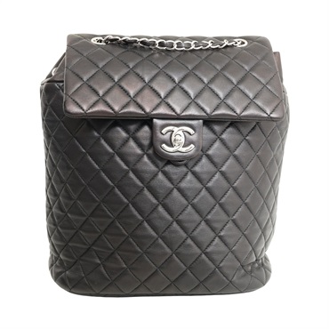 CHANEL 香奈兒 Urban Spirit 鍊帶後背包 黑色 羊皮 銀扣 有變色 A91122